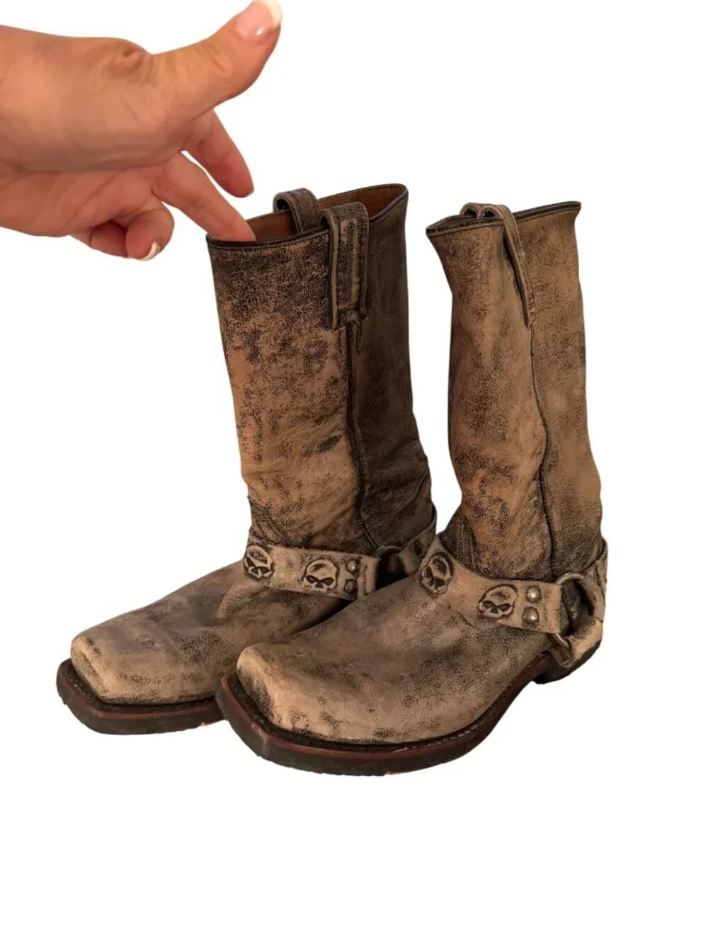 Harley Davidson Mens Rory Skull Strap Pull-on Harness Moto Boots Size 9 Leather